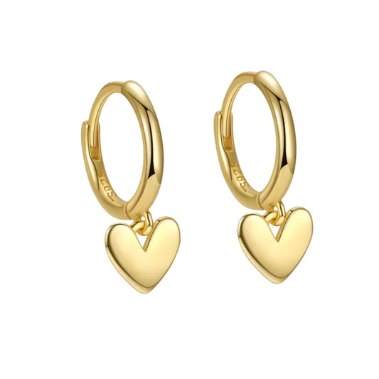 GOLD HOOP & HEART EARRINGS