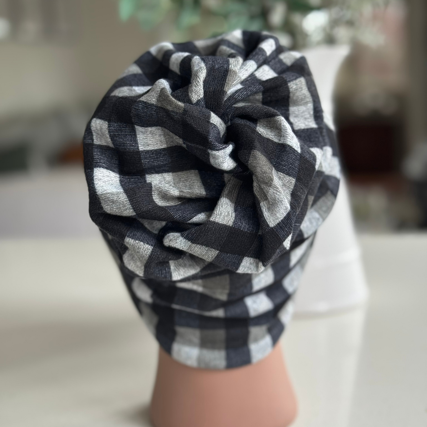 CHECKERED BEANIE CHEMO CAP